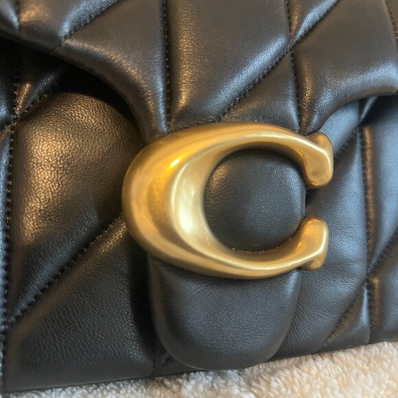 COACH Tabby 26 Quilted Shoulder Crossbody Bag CP150 Black w/ Brass + Dust Bag - Picture 3 of 15